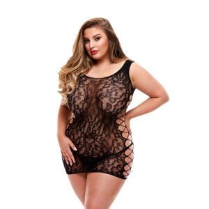Lapdance - Leopard Lace Mini Dress Black Plus